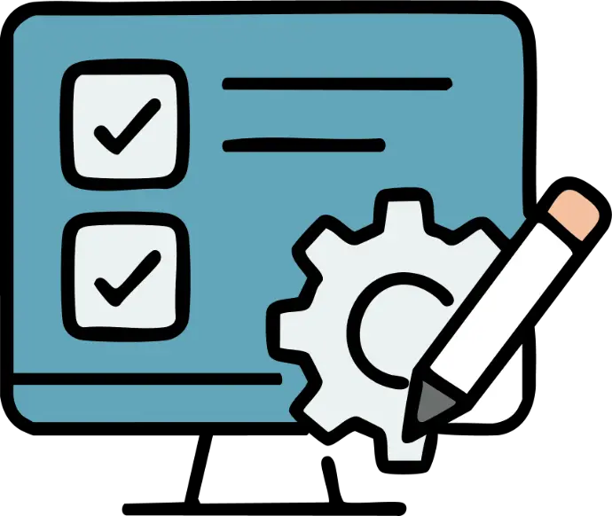 Checklist et engrenage symbolisant l'efficacité et l’automatisation des processus Salesforce