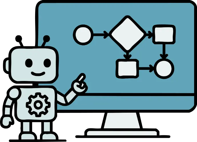 Robot pilotant un système d'automatisation illustrant les flux Salesforce et l'intelligence artificielle